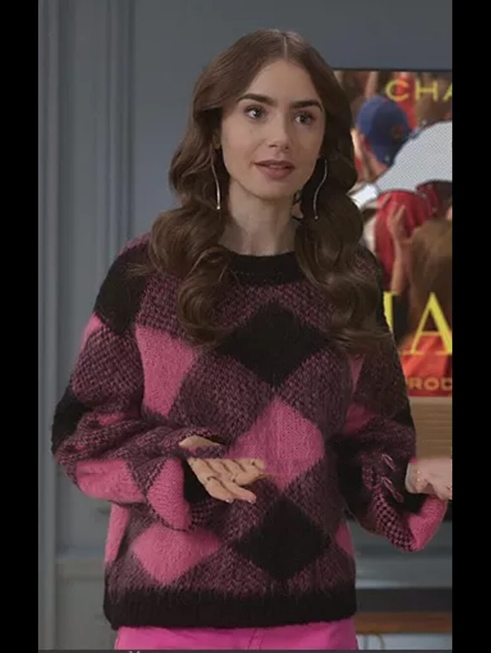 ASO Emily In Paris & Taylor Swift Pink Black Plaid Sweater Oversized Fits Small - Picture 2 of 15